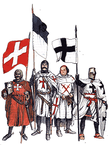 Орденские рыцари: иоаннит, тамплиер, меченосец, тевтонец.