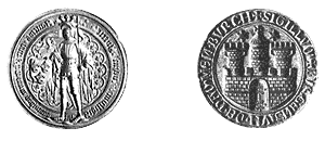 Оттиски Государственной  печати Швеции (1436г.) и печати немецкого города Гамбурга